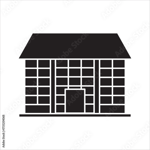 uilding icon isolated on white background, Building icon in line black flat house, office, bank, hotel, shop, university, city, hospital symbols.
