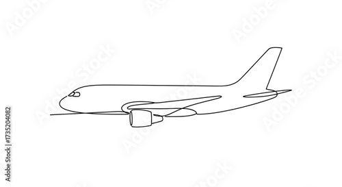 Single continuous line drawing of a modern airplane ready for departure or landing
