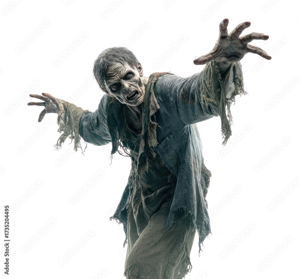 Fototapeta premium PNG Spooky zombie lunging forward outstretched theme frightening.