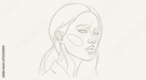 Elegant continuous line art portrait of a thoughtful young woman in minimalist style