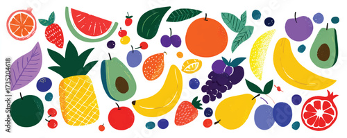 Fresh Fruit Still Life With Pineapple and Citrus Vector Illustration on White Background