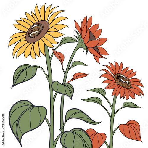 giant sunflowers with leaves 