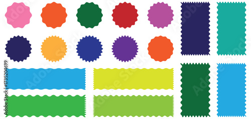  Scallop squiggly borders frame collection.. Rectangle shape frame with zig zag edge. Set of colorful leaves frames with wiggly borders. Set of rectangle shape frames with zigzag edge