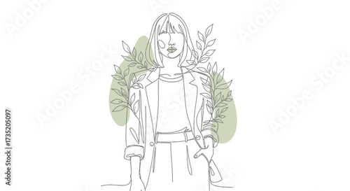 Wallpaper Mural Elegant minimalist line art portrait of a woman with botanical foliage accentuating natural beauty Torontodigital.ca