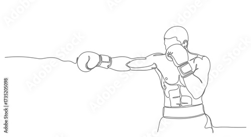 Single line drawing of a boxer throwing a punch embodies strength and determination