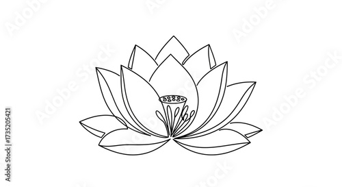 Elegant lotus flower outline drawing for coloring book pages and spiritual designs