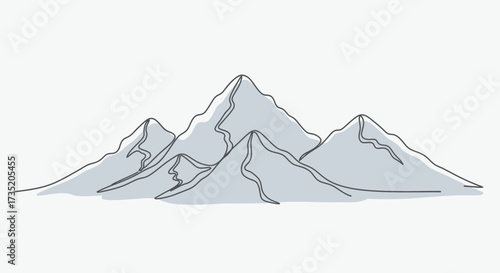 Minimalist mountain range illustration with gray fill and dark outline design element