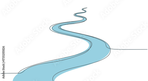 Stylized blue river illustration meandering across a white background