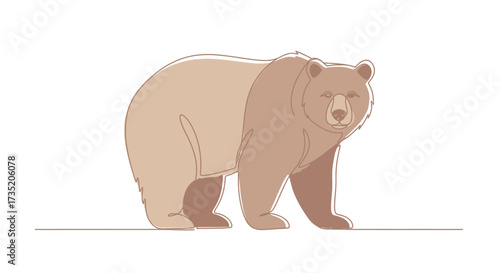 Minimalist Illustration of a Brown Bear Standing on Ground Line Against White Background