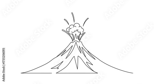 Continuous Line Drawing of an Erupting Volcano Demonstrating Geological Activity and Natural
