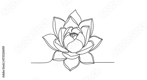 Elegant lotus flower line art illustration depicting purity and tranquility in a minimalist design