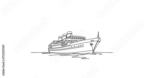 Detailed outline of a classic cruise ship elegantly floating on calm water creating a sense of
