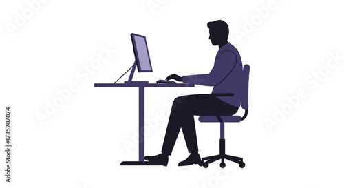Man working at desk with computer a modern office scene silhouette