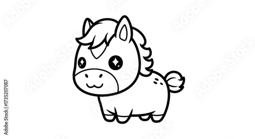 Charming cartoon horse illustration suitable for children's books and coloring pages designed for