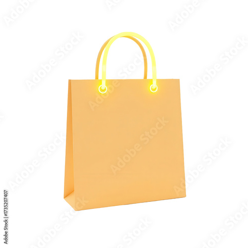 This image features a shopping bag with glowing handles and accents. The shopping bag has a modern, minimalist design with a light color.