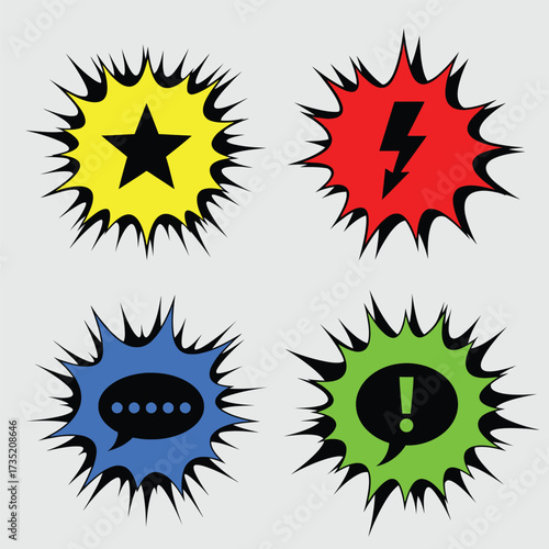 Set of comic speech bubbles with star and lightning