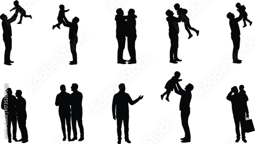 Silhouette of father with child, family moments, parenting care, dad holding kids, love and bonding, happy childhood, fatherhood illustration, people
