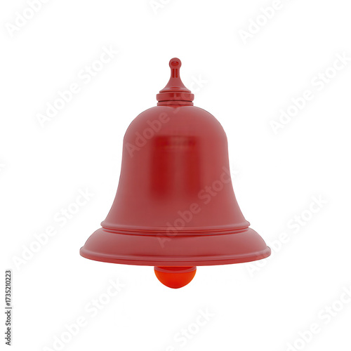 Elegant, stylized bell rendered in a vibrant red hue, depicted with a glossy finish against a solid black backdrop, emphasizing its smooth, polished appearance.