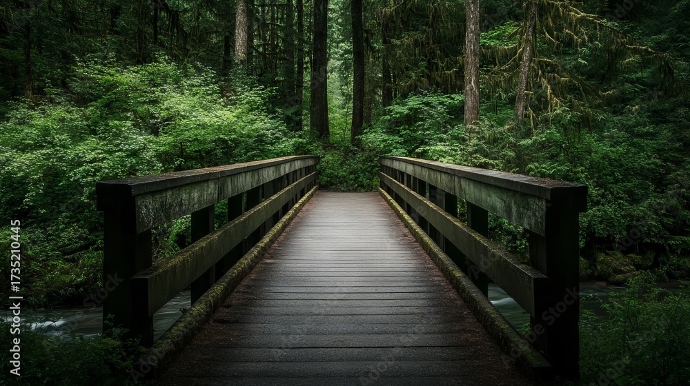 Fototapeta premium Wooden Bridge in Deep Forest
