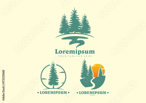set of pine trees logo vector