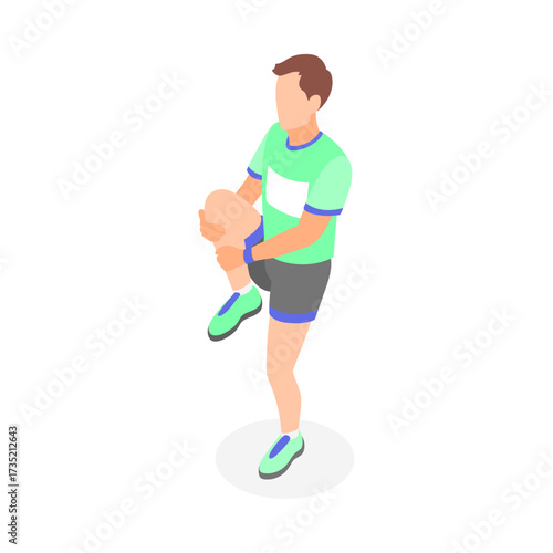 Isometric Illustration of a Person Performing a Hamstring Stretch, Promoting Fitness and Healthy Lifestyle