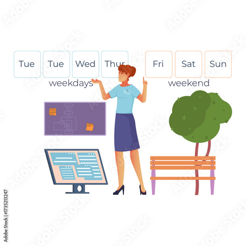 Organizing Time A Woman Arranging Days of the Week for Work and Leisure