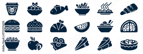 Monochrome Food Vector Illustration Featuring Burger Pizza Croissant and Many Other Delicious Dishes and Treats