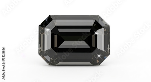 Emerald cut black gemstone isolated