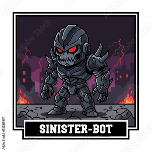 Mini scorpion-inspired villain robot with claw arms and spiked tail, cartoon vector style.