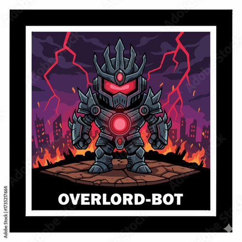Evil miniature robot with jagged metal wings, cyber demon design, dark futuristic vector.
