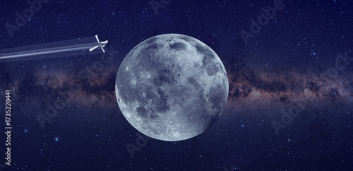 Fototapeta Naklejka Na Ścianę i Meble -  Orion spacecraft flight in space on orbit of moon. 