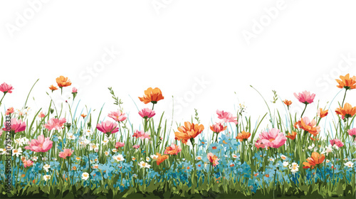 Watercolor floral border with pink orange and blue flowers illustration perfect for spring design invitations or backgrounds springtime beauty