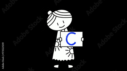 Girl Stickman illustration Animation with Letter C Sign