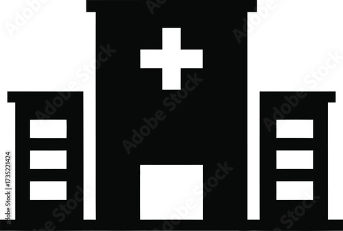 Simple black and white icon of a hospital building