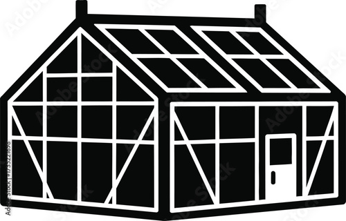 Hand drawn illustration of a traditional greenhouse structure