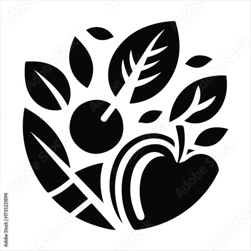 Healthy food vector silhouette line art logo design concept illustration