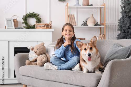Cute smiling girl with Corg...