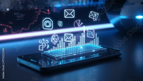 Wallpaper Mural Futuristic Digital Marketing Concept with Glowing Holographic Icons Torontodigital.ca