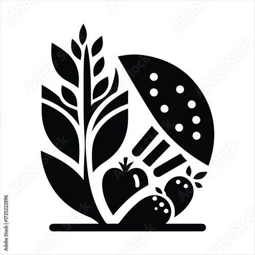 Healthy food vector silhouette line art logo design concept illustration