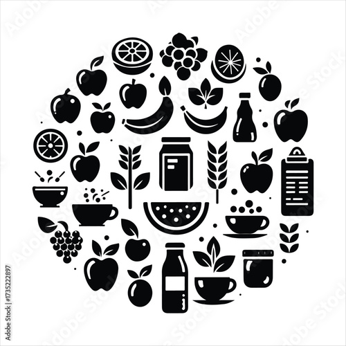 Healthy food vector silhouette line art logo design concept illustration