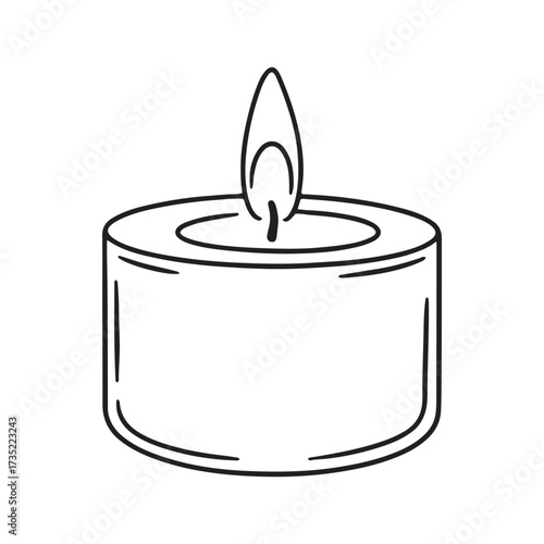 Hanukkah Simple Line Art Drawing of a Lit Tealight Candle with Flame burning