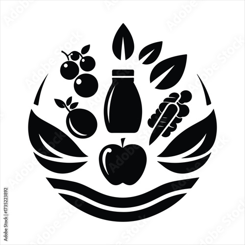 Healthy food vector silhouette line art logo design concept illustration