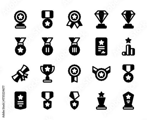 Glyph Icons of Achievements, Medals, Charter and Badges