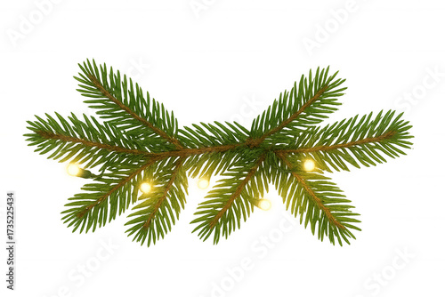 Pine branches with glowing fairy lights, creating a festive holiday border element on a transparent background