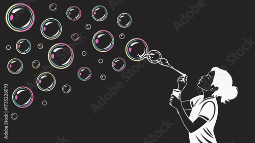 Colorful 3D sparkling bubbles floating in smoky black festive background with glowing party effect vector