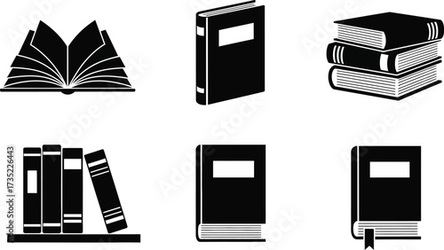Collection of book icons, featuring various styles and arrangements for educational and literary themed designs