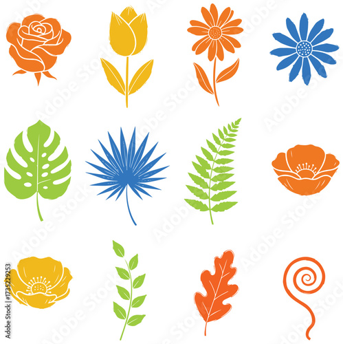 Botanical vector art: charming assortment of floral elements for design needs