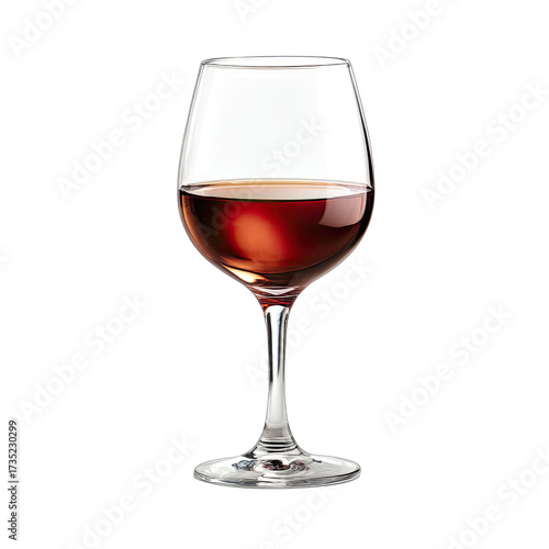 Wine in clear glass with red-brown hue, on dark backdrop