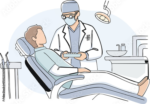 Vector illustration of a dentist with a patient in a clinic setting