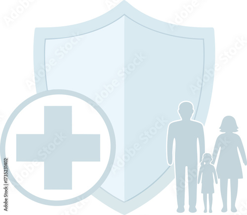 Lightblue image of family shield  medical symbol suggests health protection